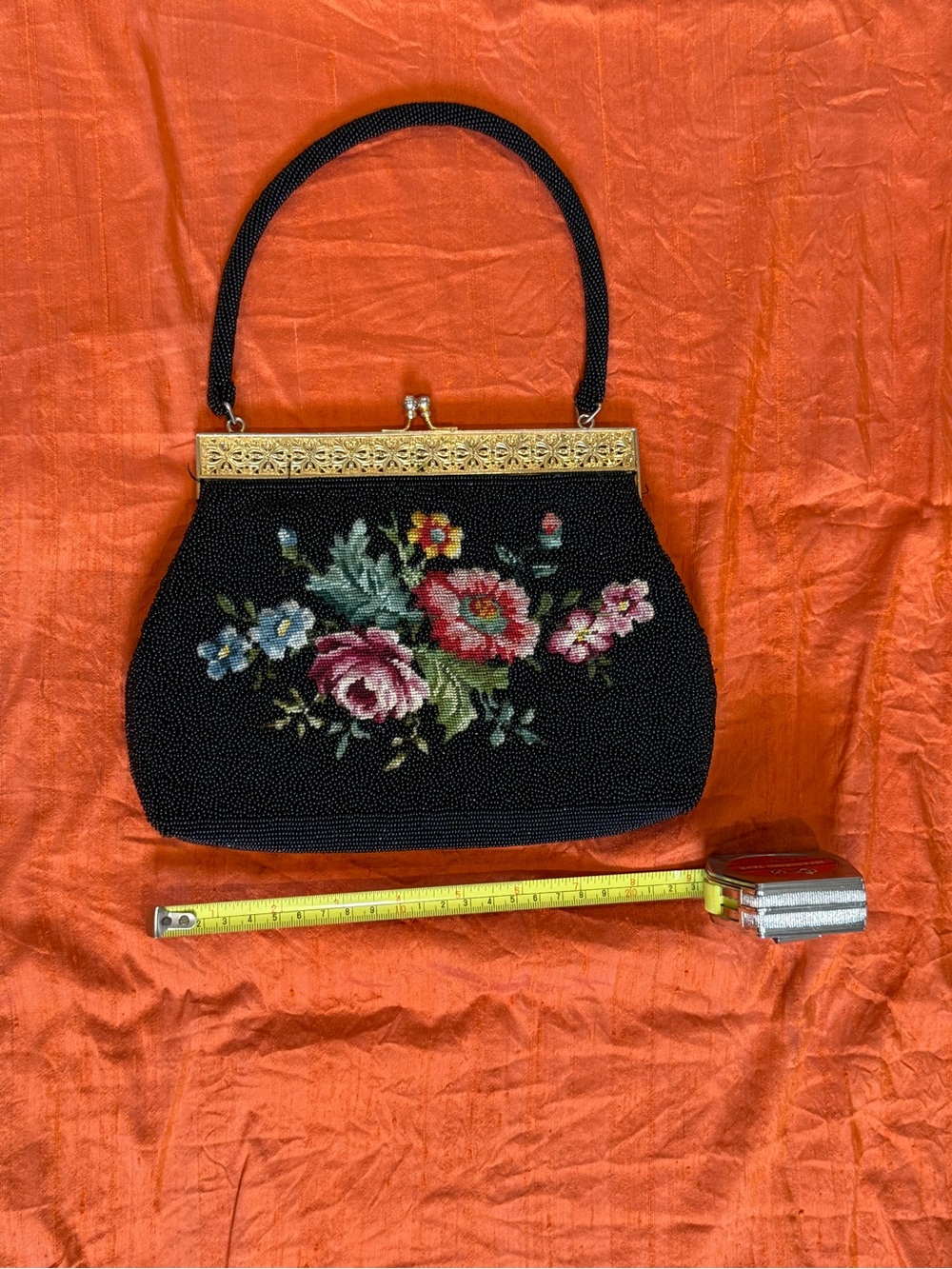 Vintage 30s - 50s Floral Evening Bag Hand Beaded And Pettit-Point Hand Stitched